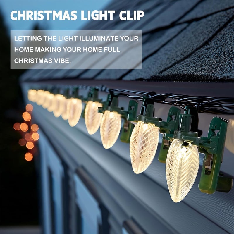 TW SHINE C7 C9 Christmas Lights Spring Clips, 50 Pack Holiday Lights Universal Quick Spring Clips for E12 E17, Weatherproof Shatterproof Clips Outdoor for Roof Fence Shingle Gutter - Image 3